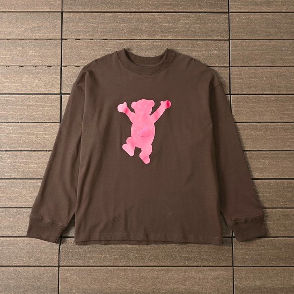 We11 Done Flocked Bear Print Long Sleeve T Shirt in Brown